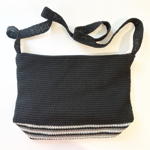 Handbags - Vintage Crochet Woven Hobo Hippie Festival Stripe Black Shoulder Bag Purse